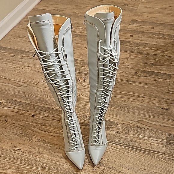 Azalea Wang Elegant Over the Knee Lace-Up Pointed Toe Stilleto Boots - Picture 1 of 10
